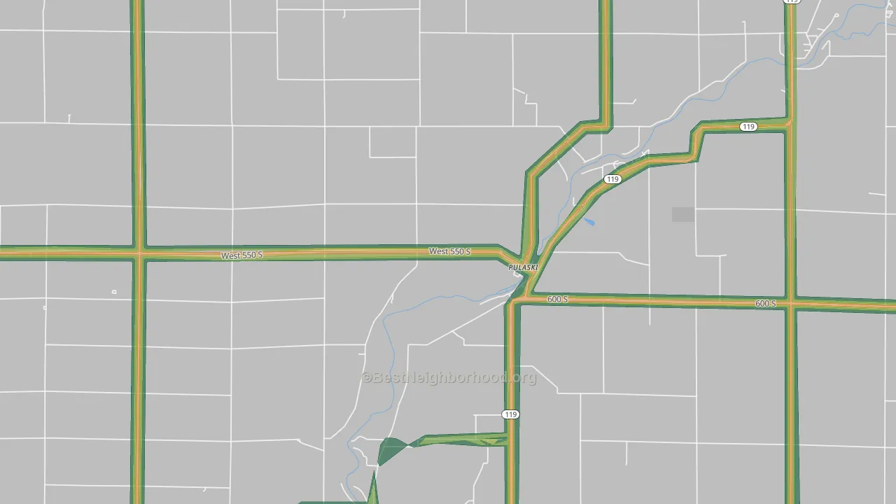 Pulaski, IN Map of Noise Levels in Pulaski