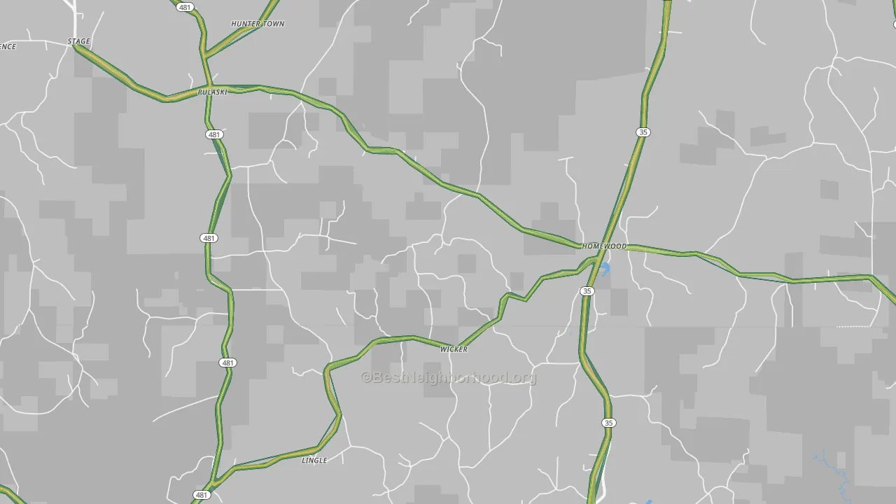 Pulaski, MS Map of Noise Levels in Pulaski