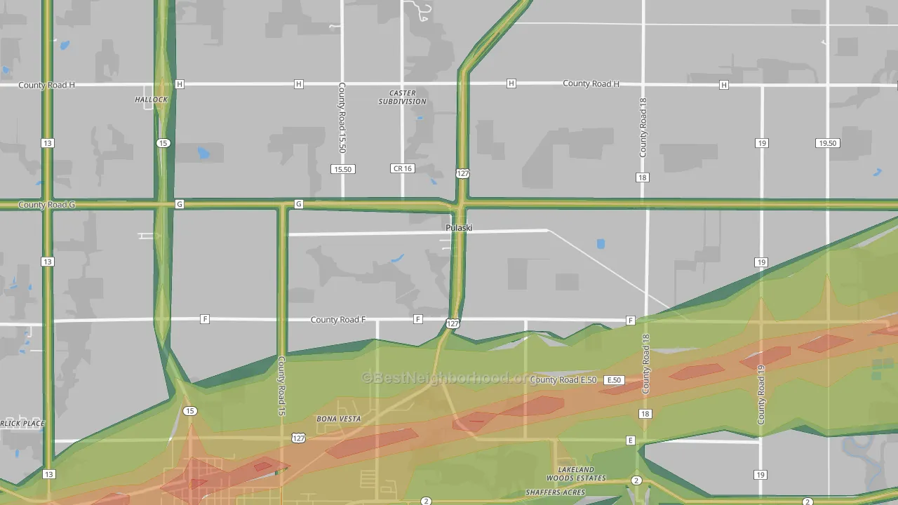 Pulaski, OH Map of Noise Levels in Pulaski