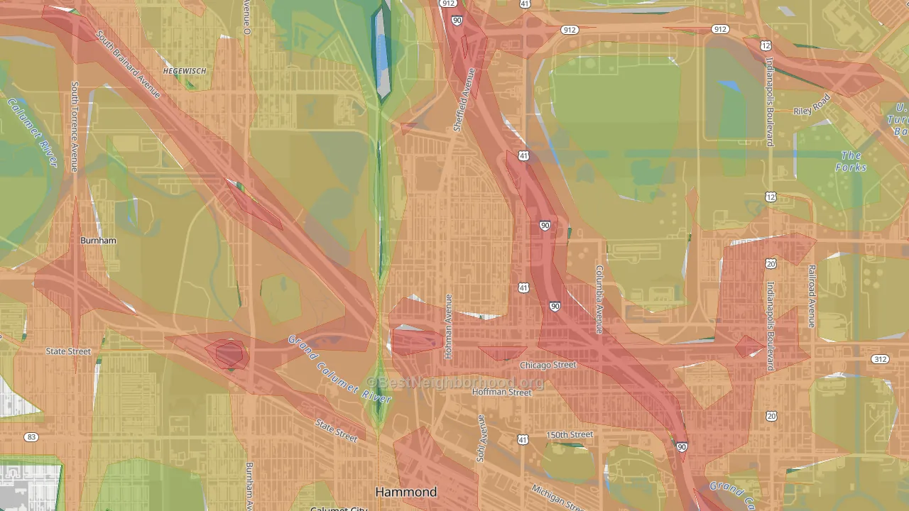 Pulaski Park, Hammond, IN Map of Noise Levels in Pulaski Park