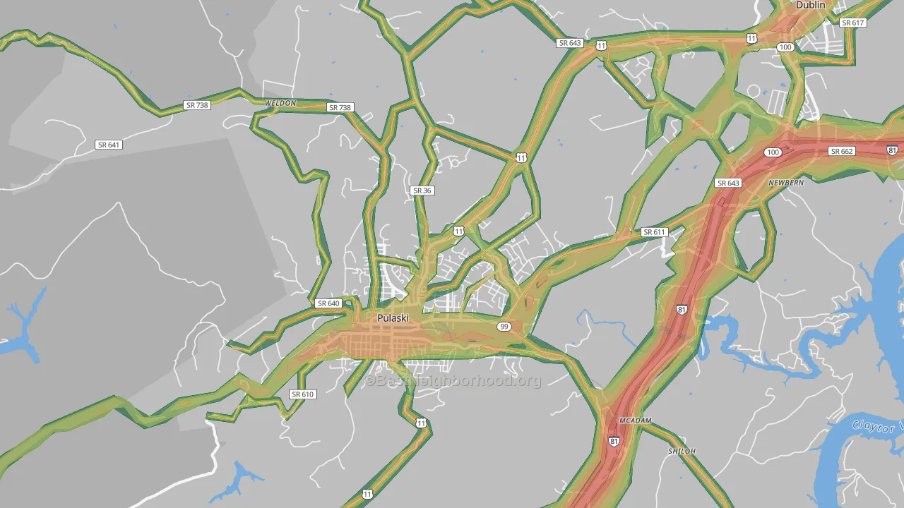 Pulaski, VA Map of Noise Levels in Pulaski