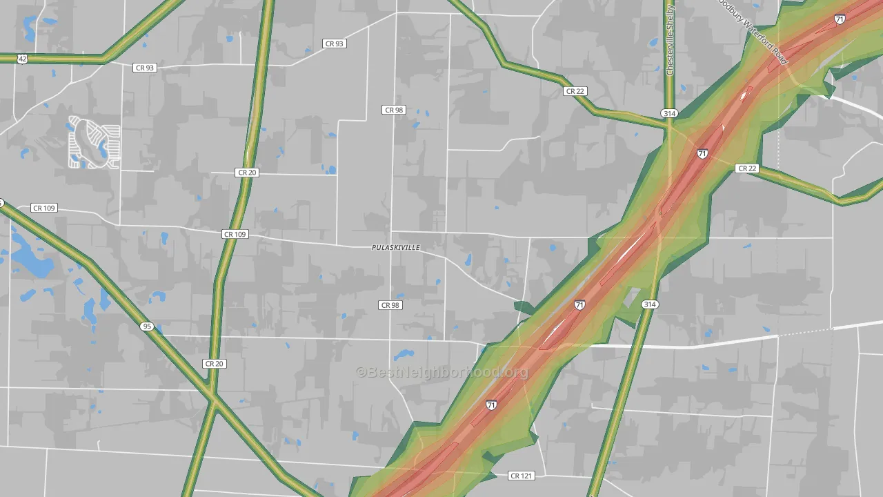 Pulaskiville, OH Map of Noise Levels in Pulaskiville