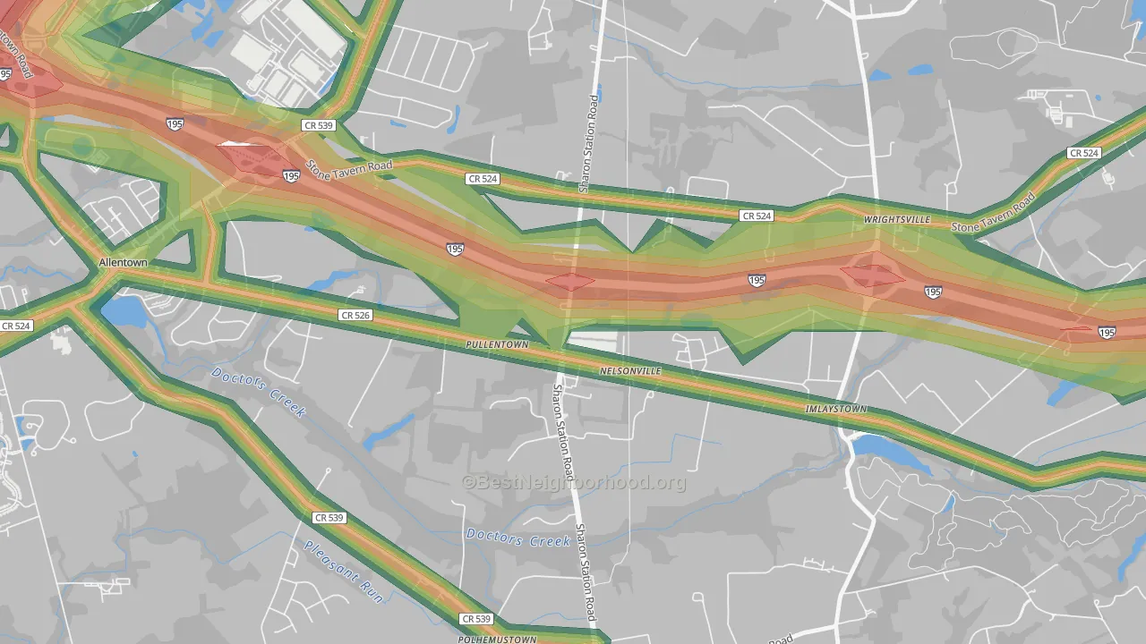 Pullentown, NJ Map of Noise Levels in Pullentown