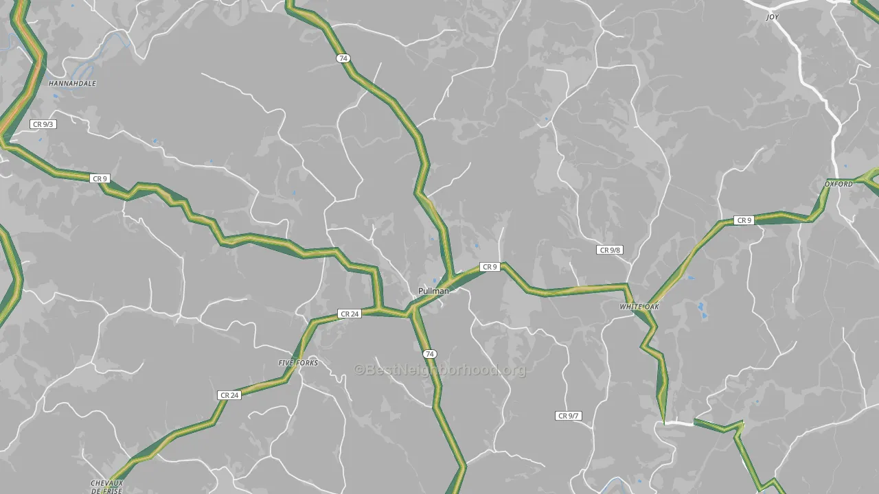 Pullman, WV Map of Noise Levels in Pullman