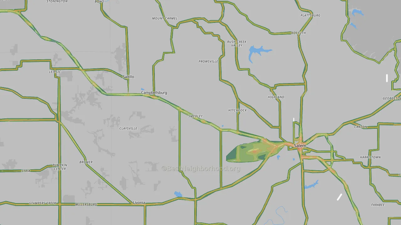 Pumpkin Center, IN Map of Noise Levels in Pumpkin Center
