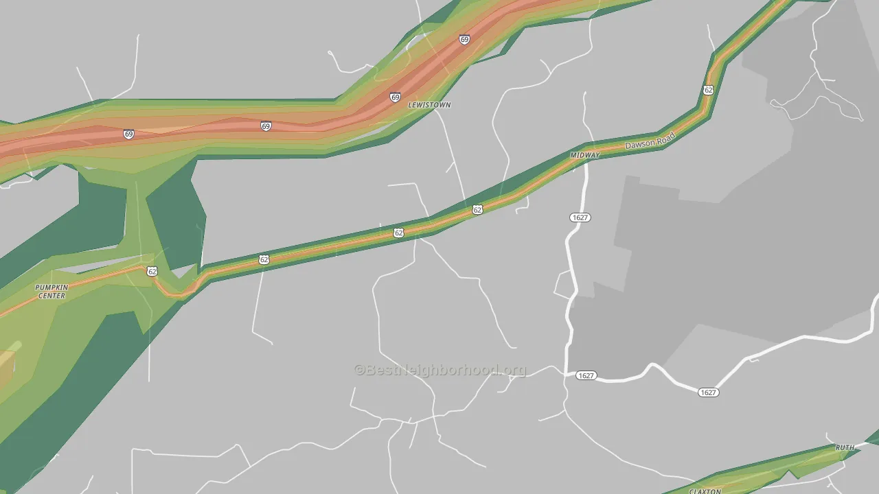 Pumpkin Center, KY Map of Noise Levels in Pumpkin Center