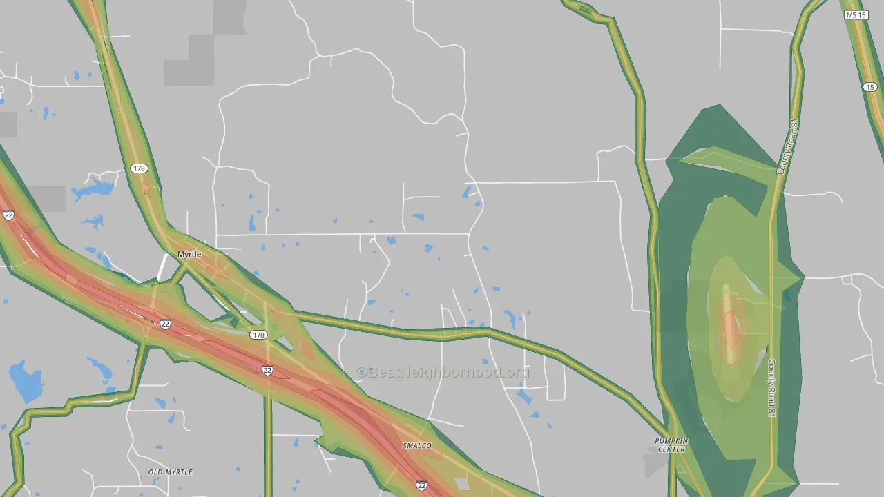 Pumpkin Center, MS Map of Noise Levels in Pumpkin Center