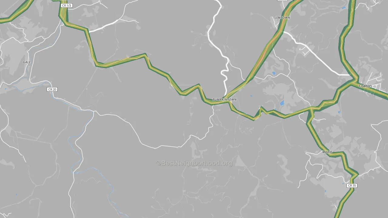 Pumpkintown, WV Map of Noise Levels in Pumpkintown