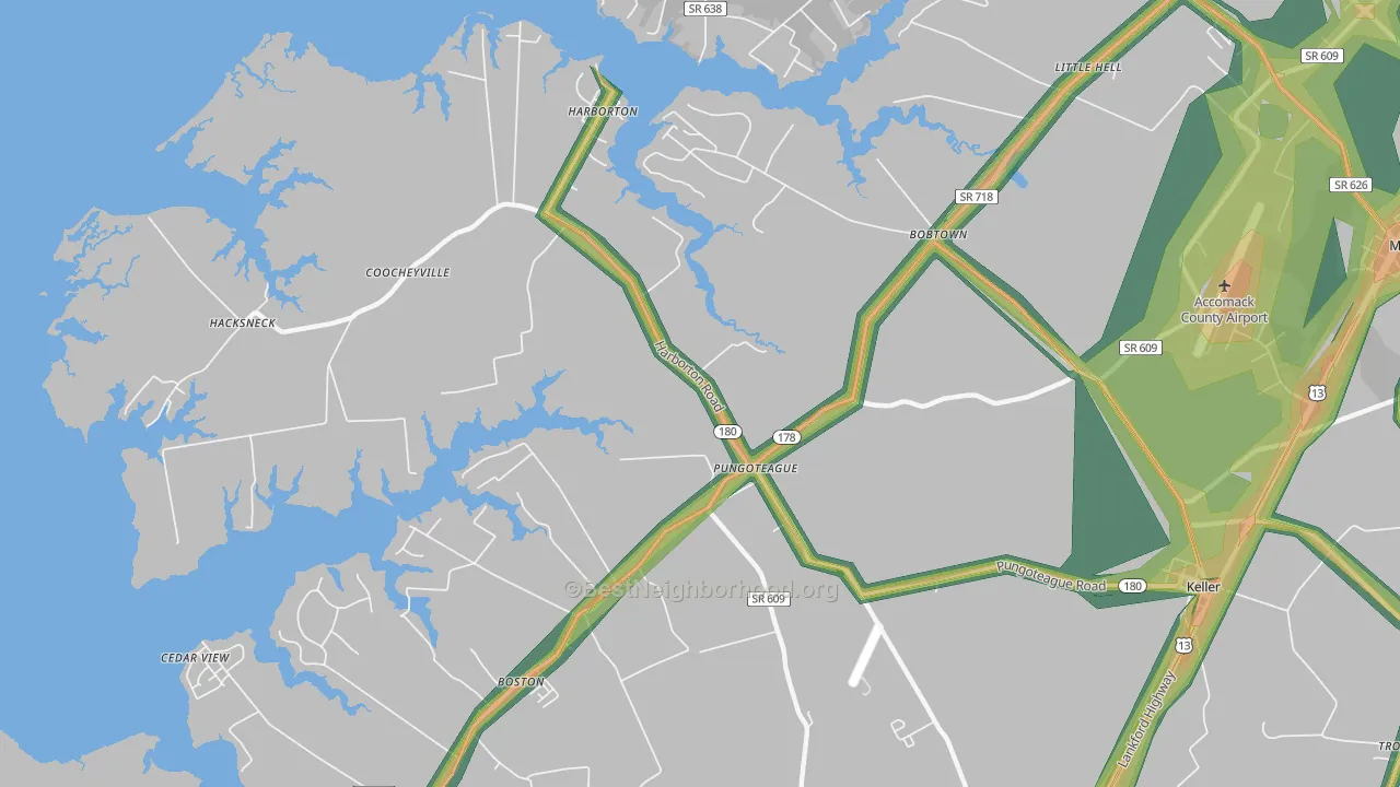 Pungoteague, VA Map of Noise Levels in Pungoteague