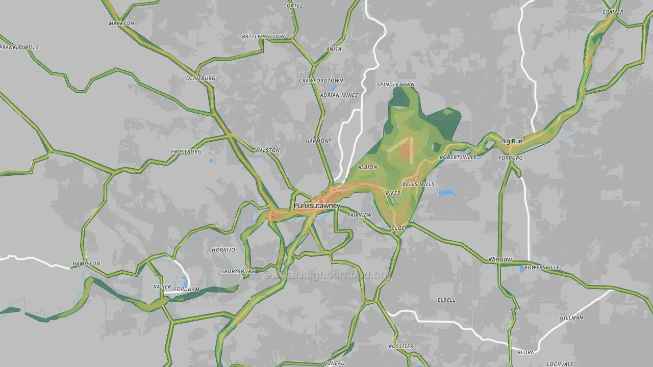 Punxsutawney, PA Map of Noise Levels in Punxsutawney