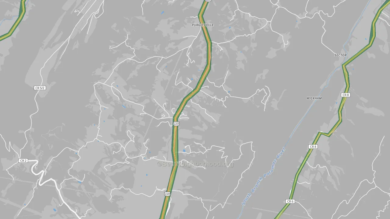 Purgitsville, WV Map of Noise Levels in Purgitsville
