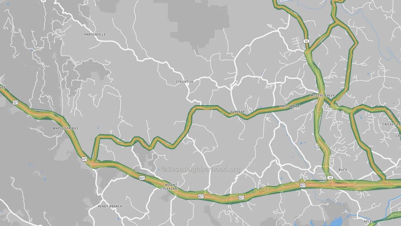 Purlear, NC Map of Noise Levels in Purlear