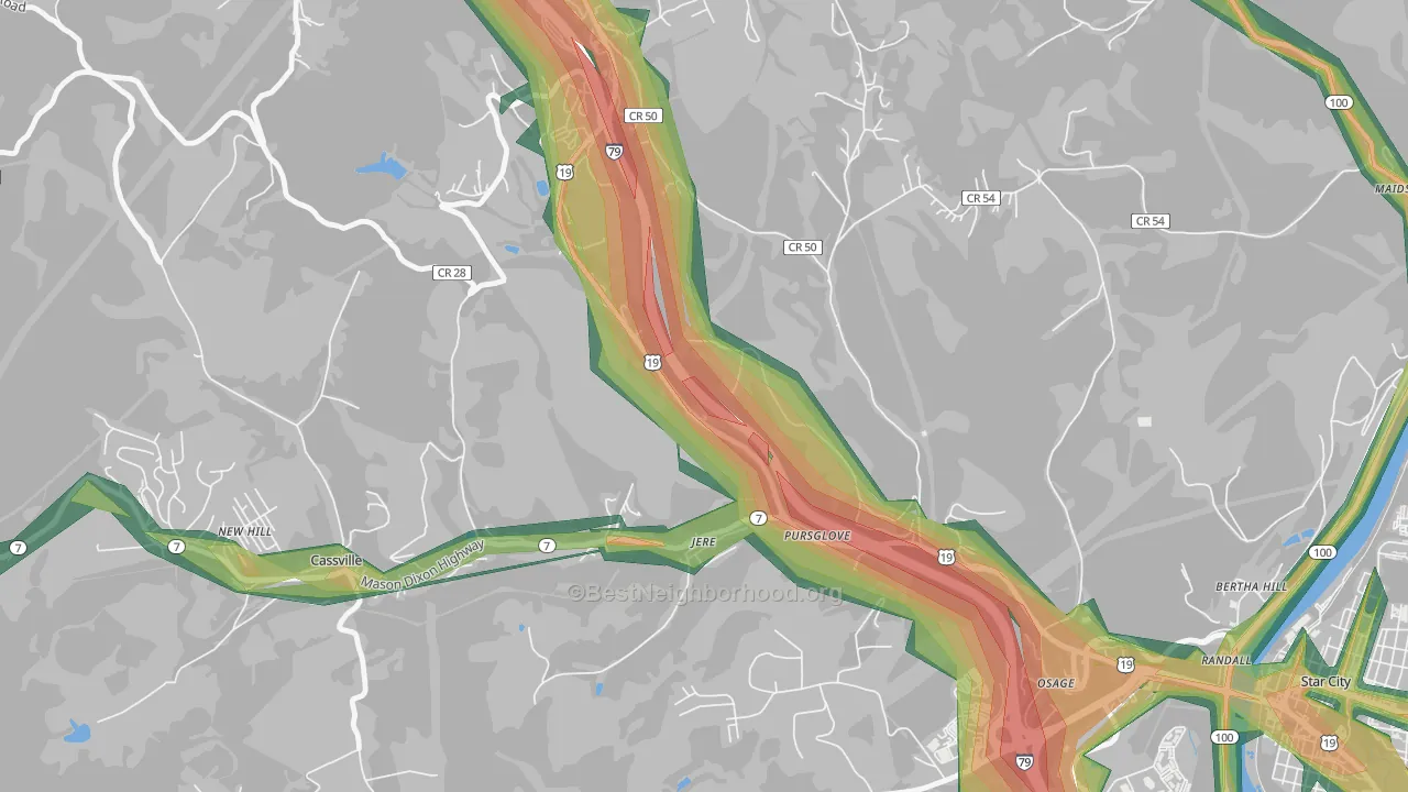 Pursglove, WV Map of Noise Levels in Pursglove