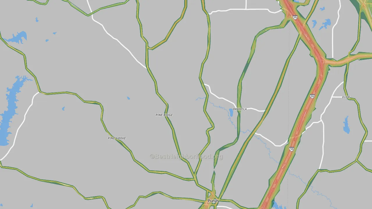 Purvis, MS Map of Noise Levels in Purvis