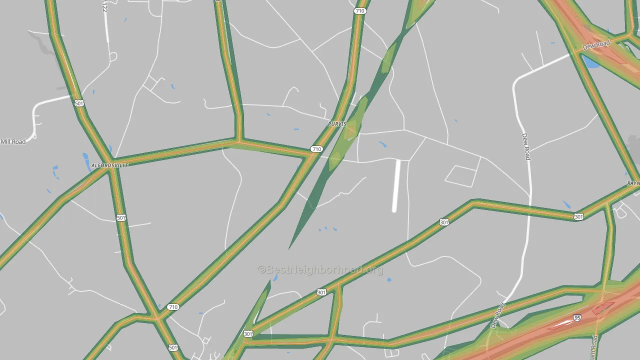 Purvis, NC Map of Noise Levels in Purvis