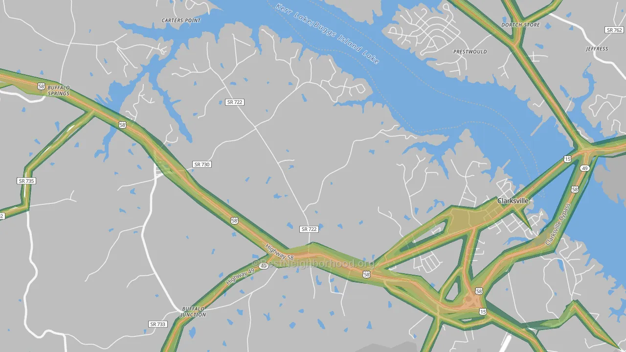 Puryear Corner, VA Map of Noise Levels in Puryear Corner