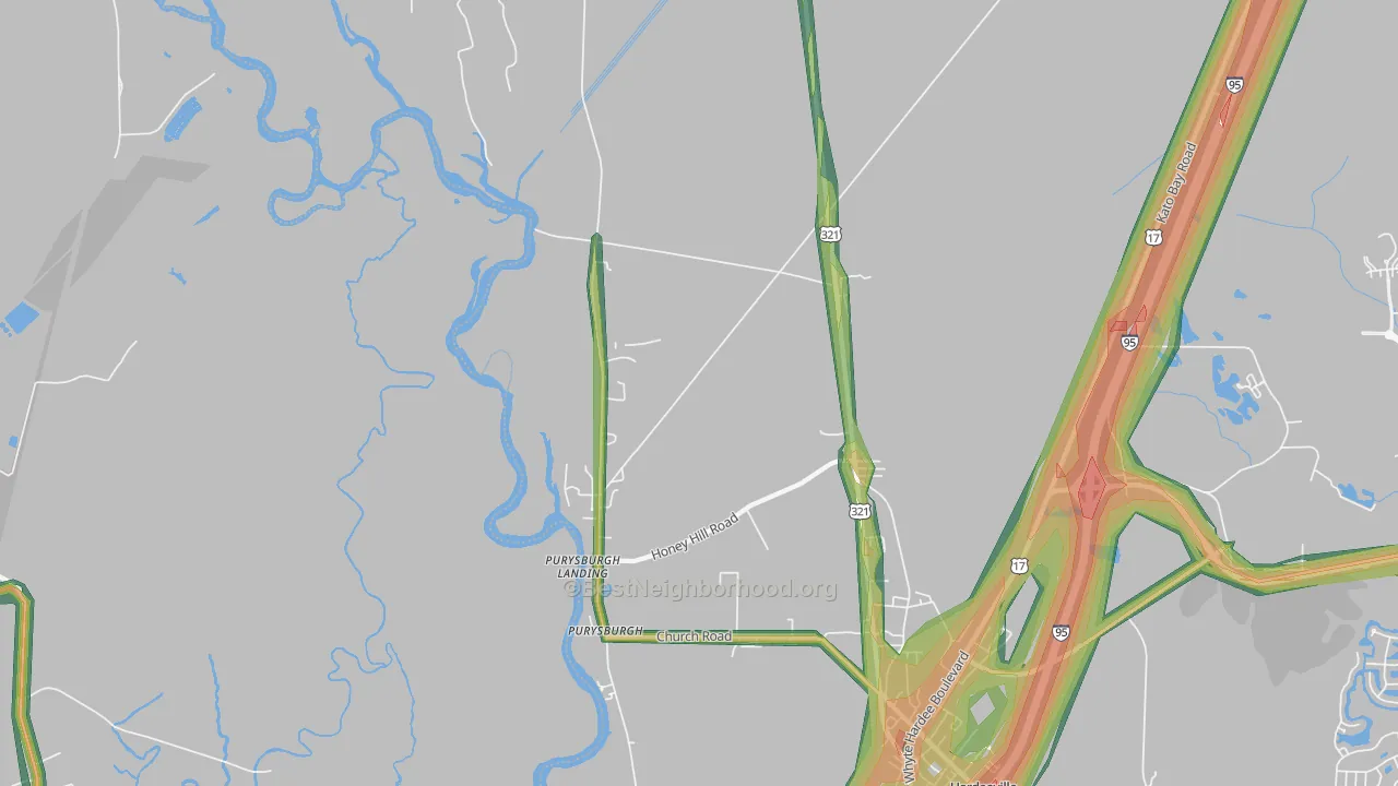 Purysburgh, SC Map of Noise Levels in Purysburgh