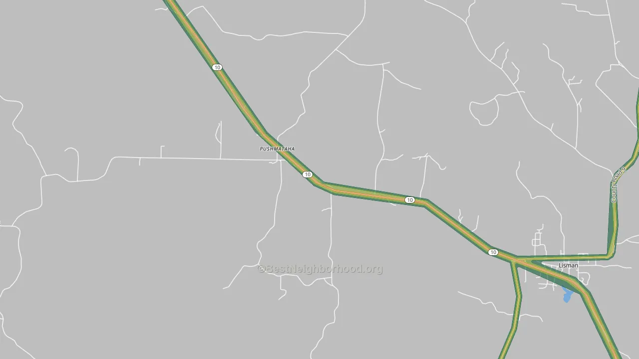 Pushmataha, AL Map of Noise Levels in Pushmataha