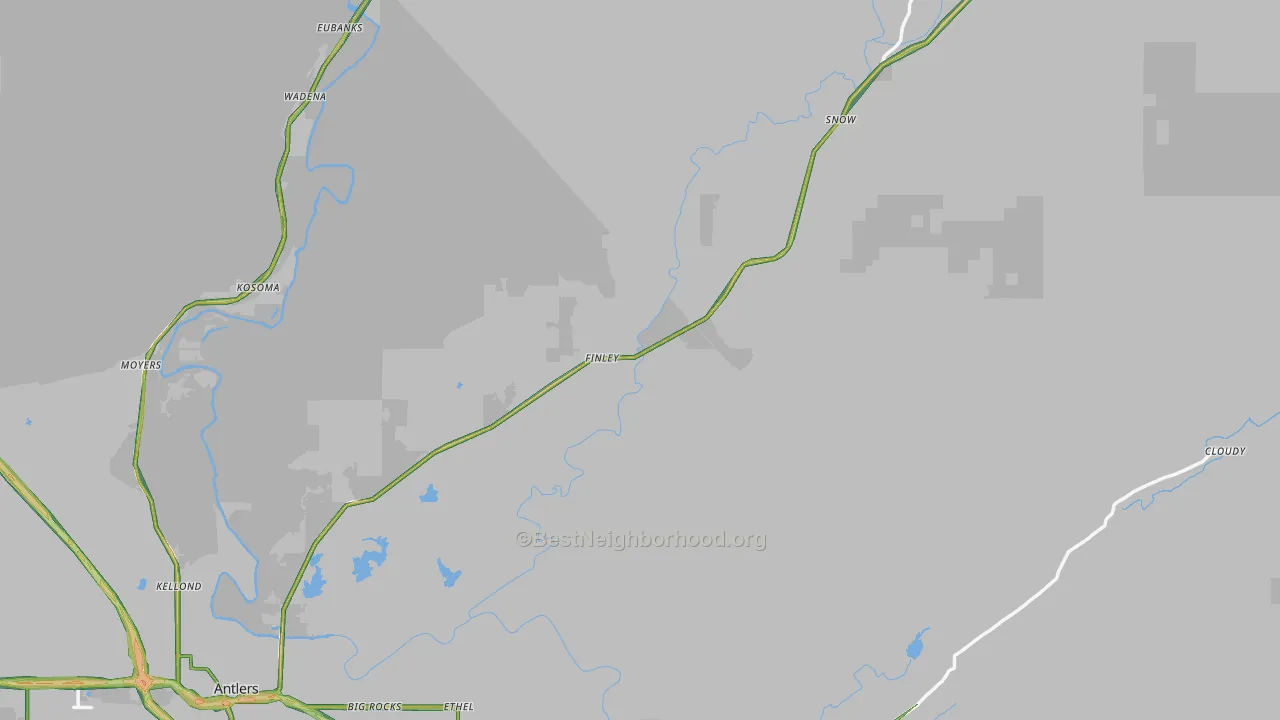 Pushmataha County, OK Map of Noise Levels in Pushmataha County