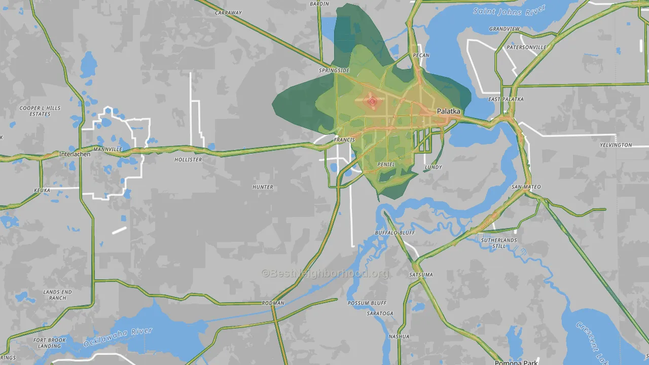 Putnam County, FL Map of Noise Levels in Putnam County