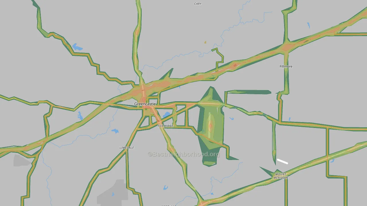 Putnam County, IN Map of Noise Levels in Putnam County