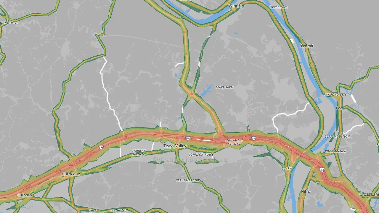 Putnam County, WV Map of Noise Levels in Putnam County
