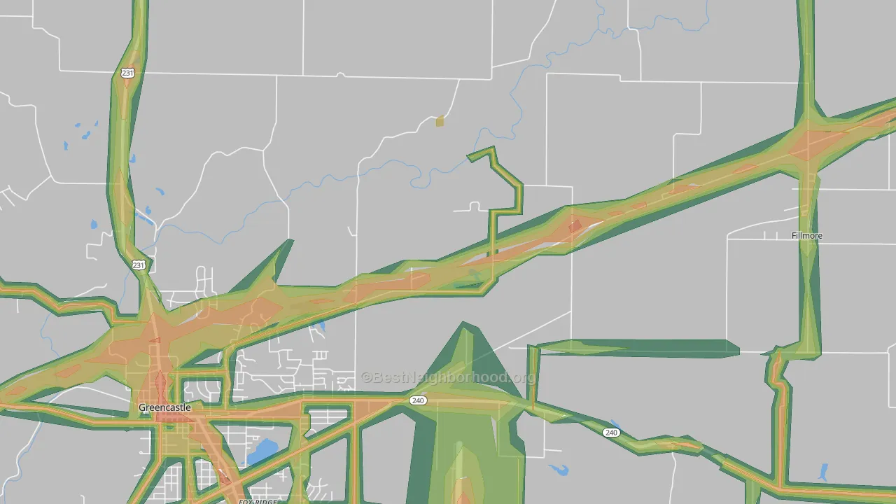 Putnamville, IN Map of Noise Levels in Putnamville
