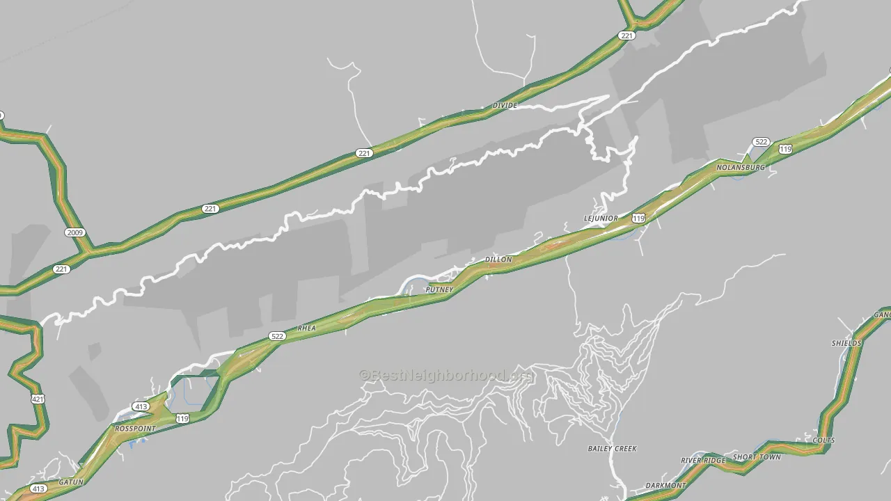 Putney, KY Map of Noise Levels in Putney