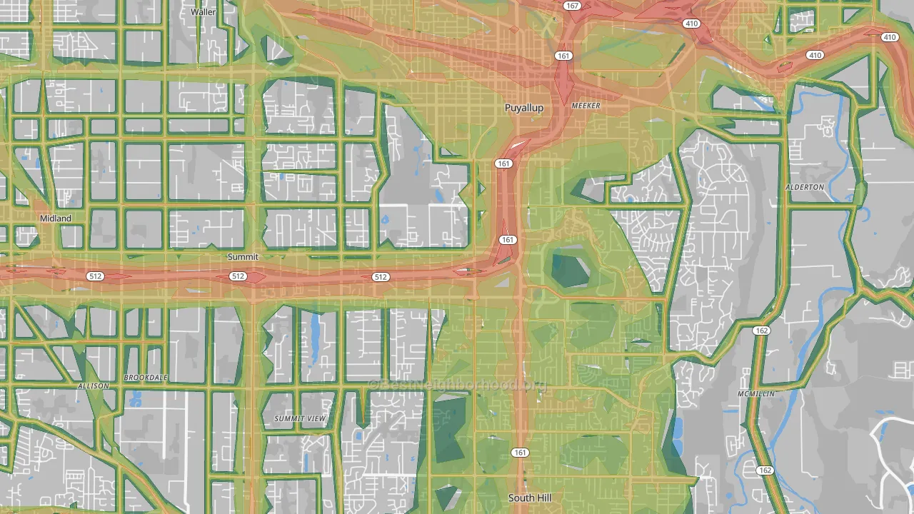 Puyallup, WA Map of Noise Levels in Puyallup