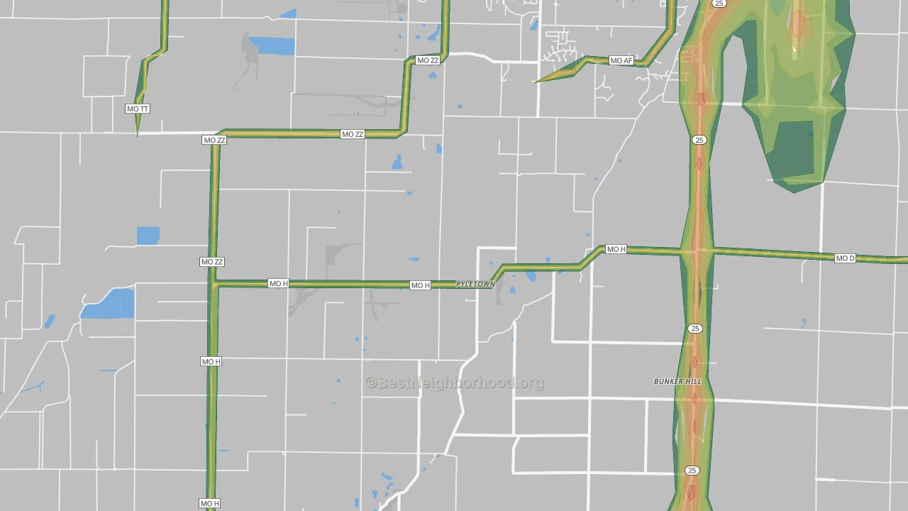 Pyletown, MO Map of Noise Levels in Pyletown