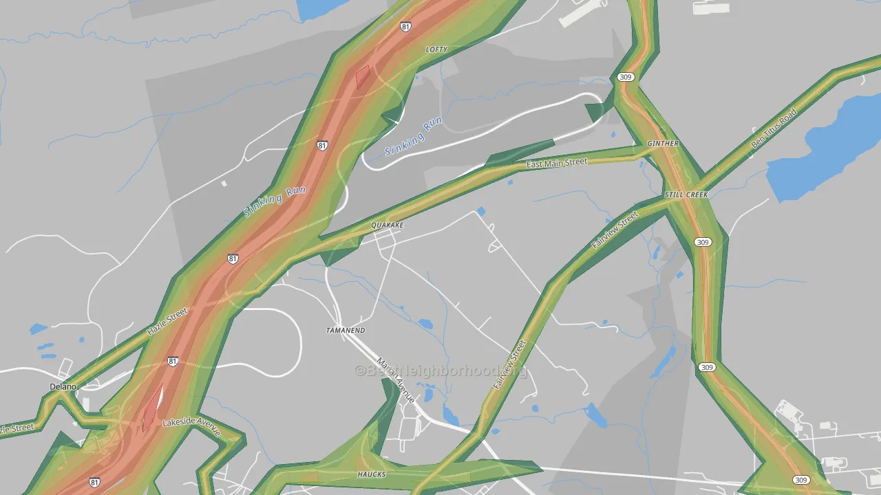 Quakake, PA Map of Noise Levels in Quakake