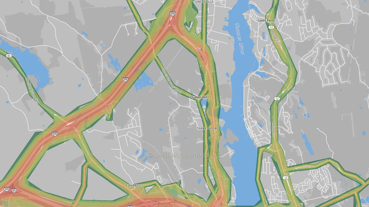Quaker Hill, CT Map of Noise Levels in Quaker Hill