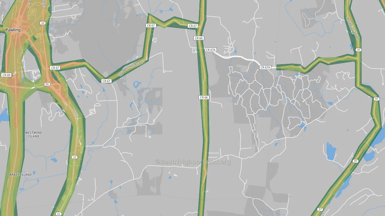 Quaker Hill, NY Map of Noise Levels in Quaker Hill