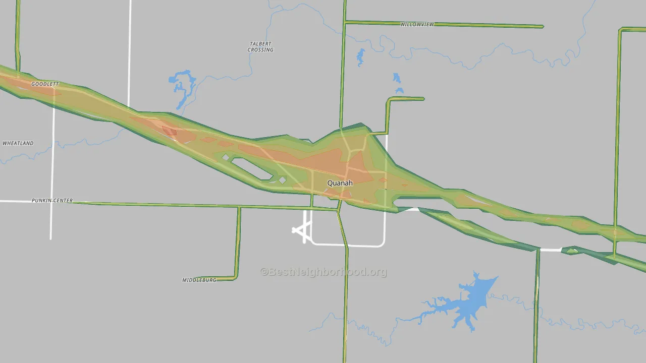 Quanah, TX Map of Noise Levels in Quanah