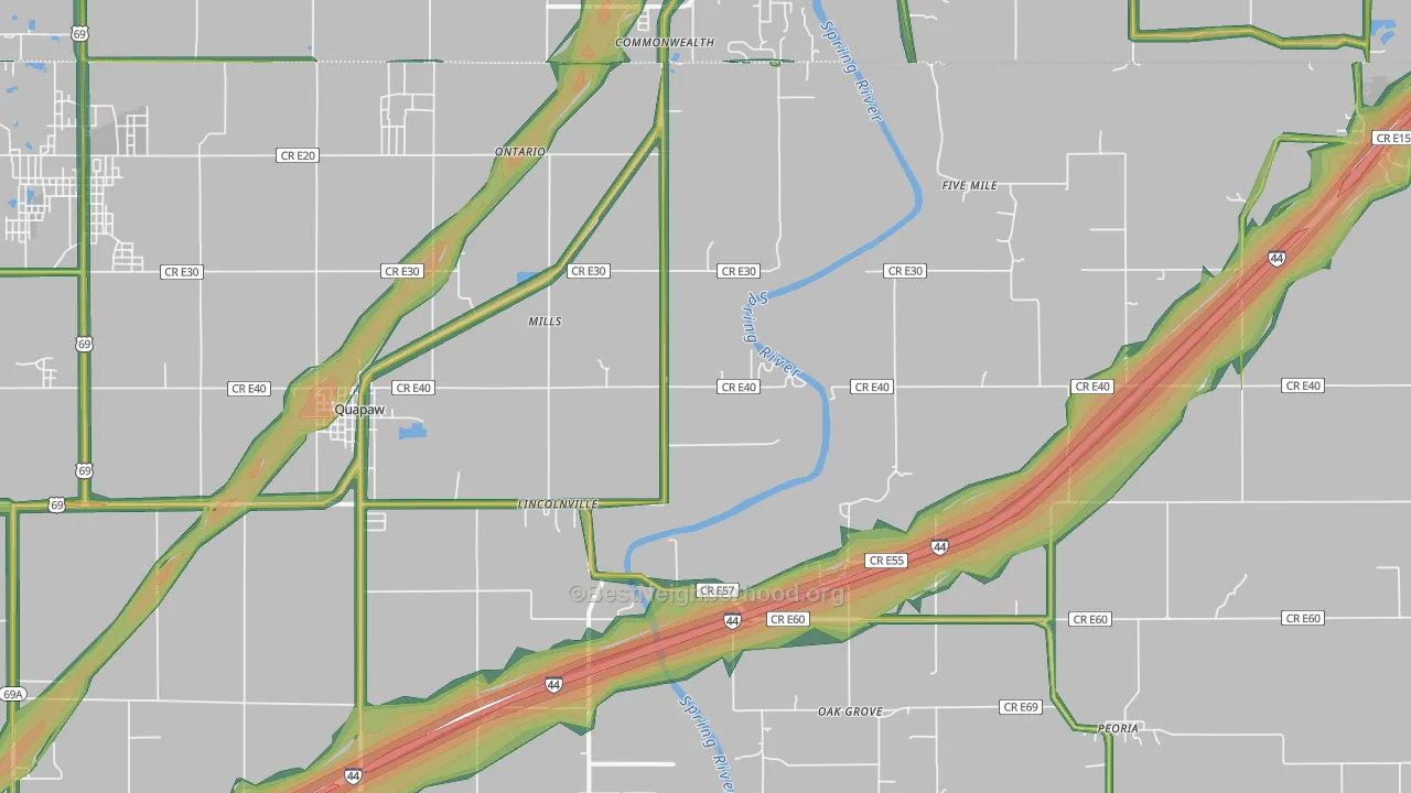 Quapaw, OK Map of Noise Levels in Quapaw
