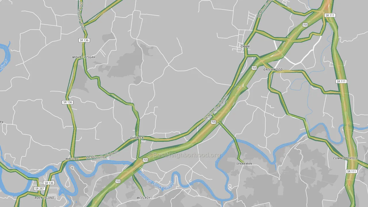 Quebeck, TN Map of Noise Levels in Quebeck