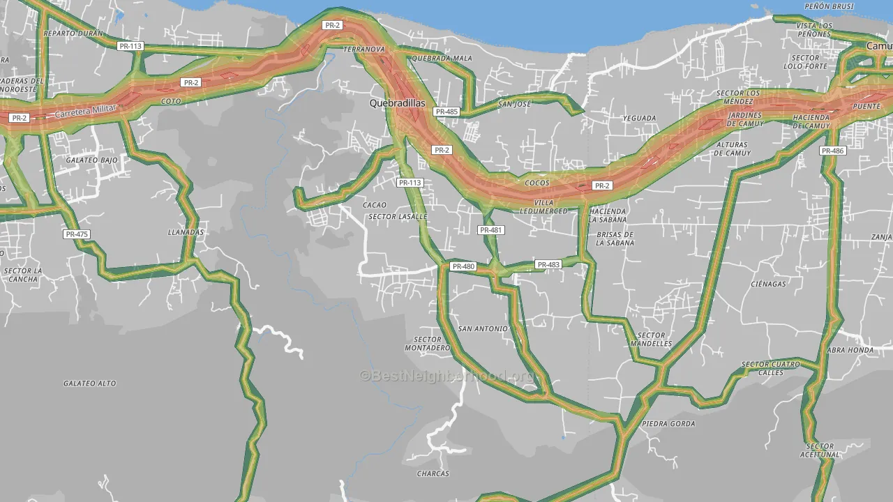 Quebradillas, PR Map of Noise Levels in Quebradillas