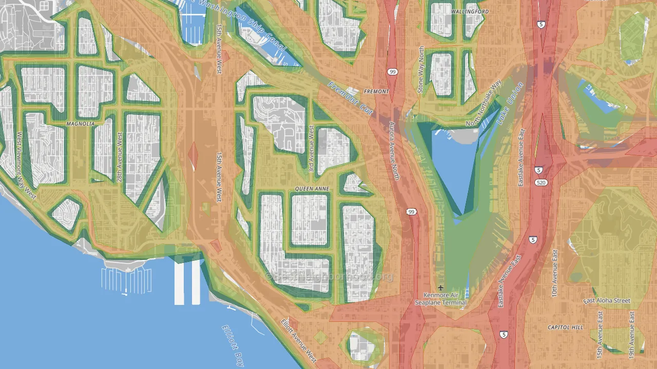 Queen Anne, Seattle, WA Map of Noise Levels in Queen Anne