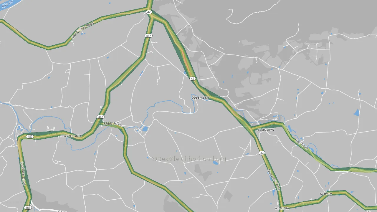 Queen City, PA Map of Noise Levels in Queen City