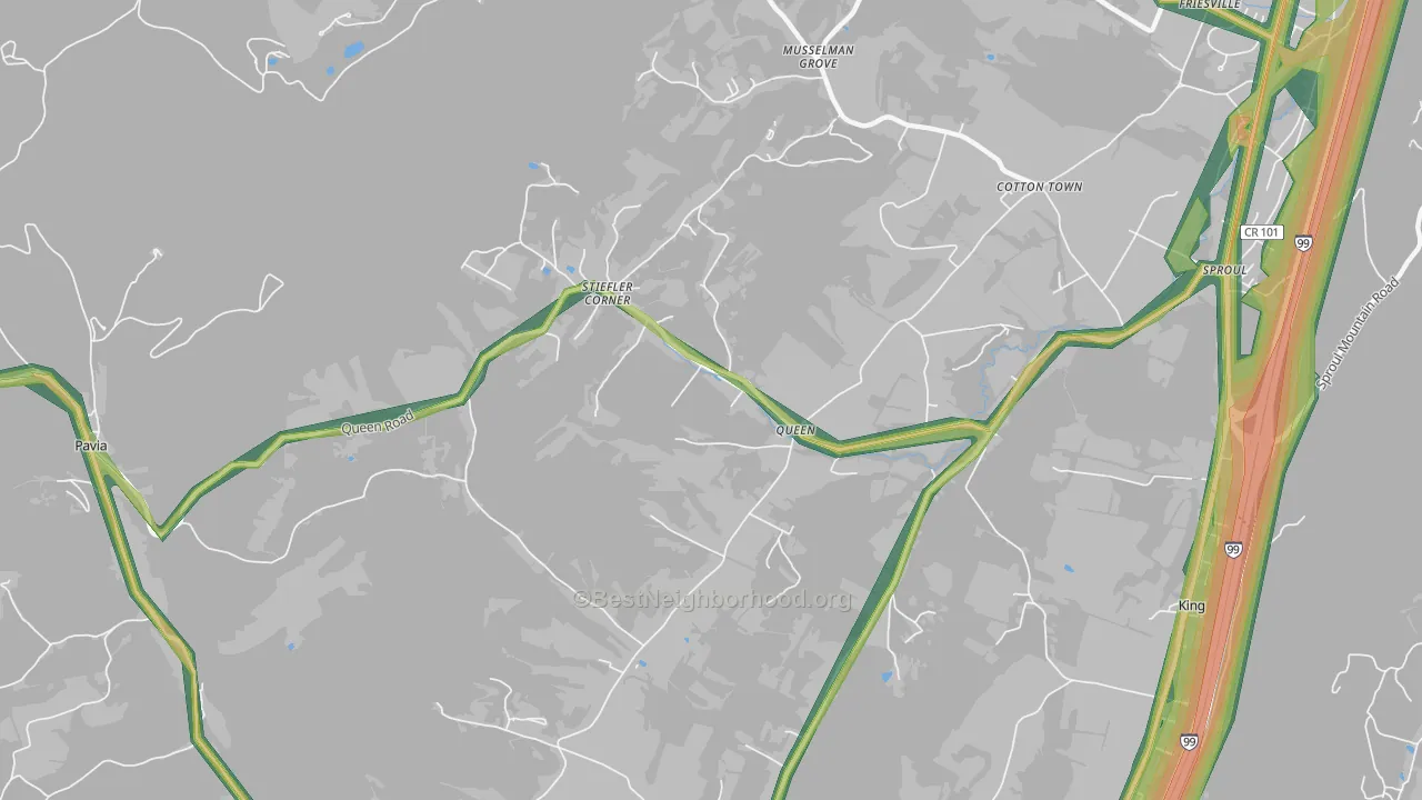 Queen, PA Map of Noise Levels in Queen