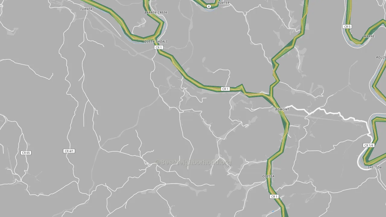 Queen Shoals, WV Map of Noise Levels in Queen Shoals