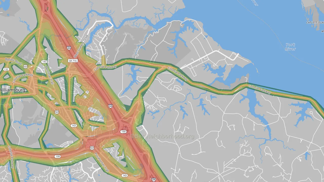 Queens Lake, VA Map of Noise Levels in Queens Lake