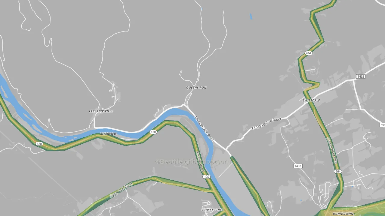 Queens Run, PA Map of Noise Levels in Queens Run