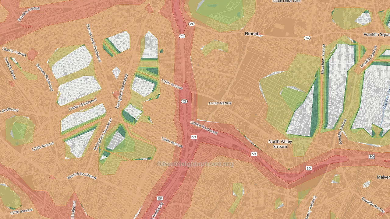 Queens Village, NY Map of Noise Levels in Queens Village