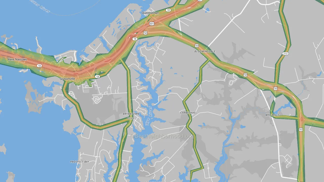 Queenstown, MD Map of Noise Levels in Queenstown