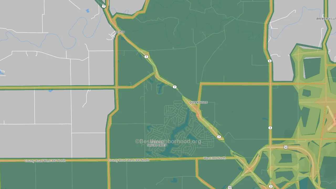 Queensville, IN Map of Noise Levels in Queensville