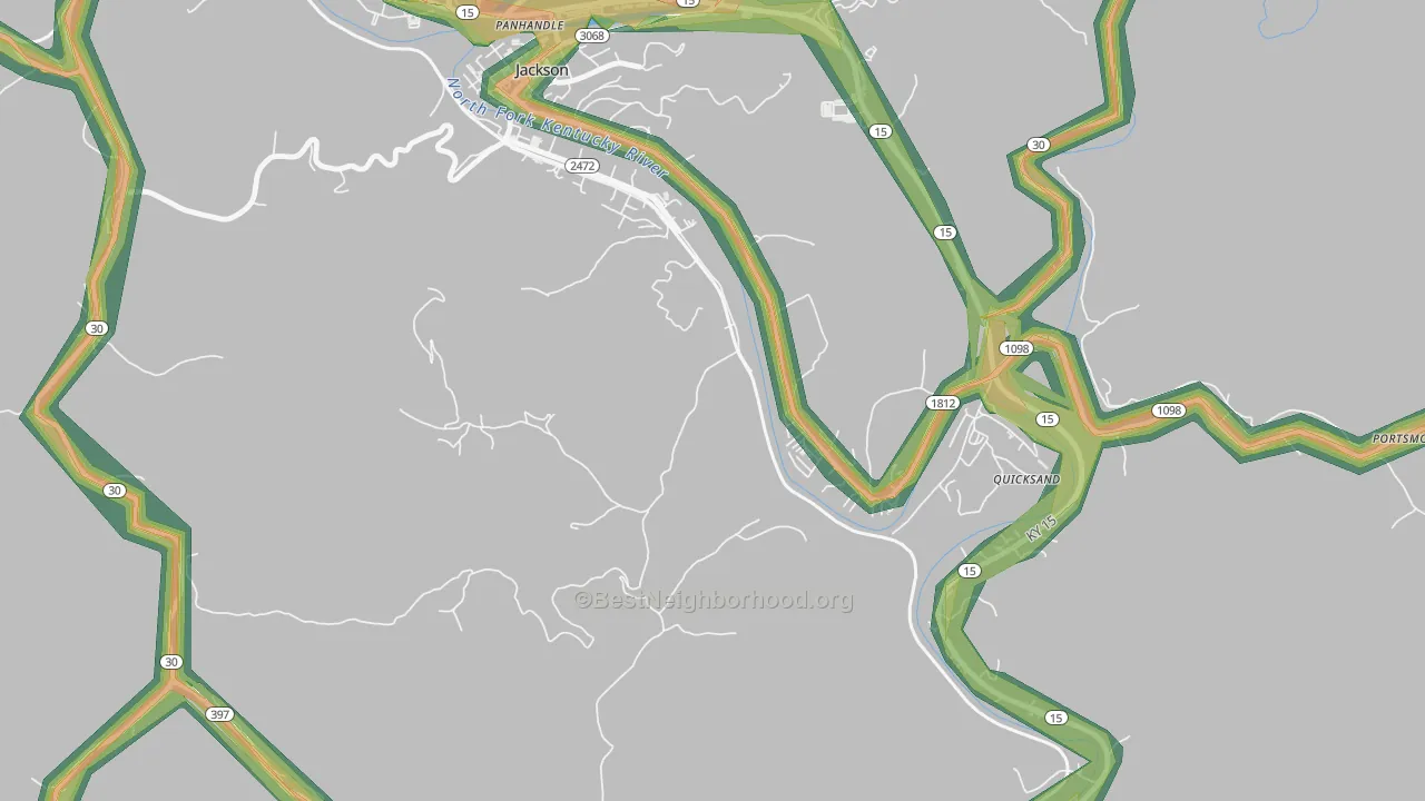 Quicksand, KY Map of Noise Levels in Quicksand