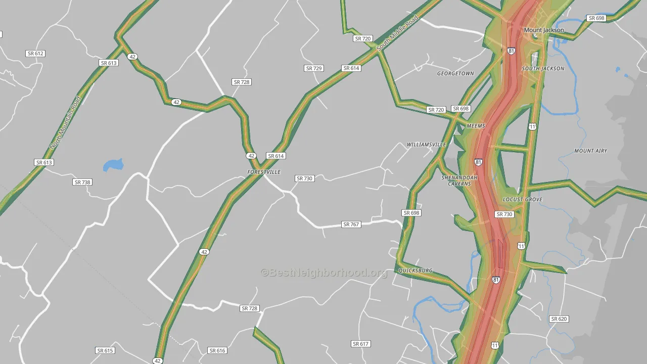 Quicksburg, VA Map of Noise Levels in Quicksburg