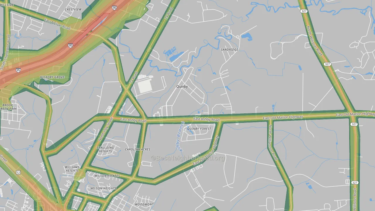 Quinby, SC Map of Noise Levels in Quinby