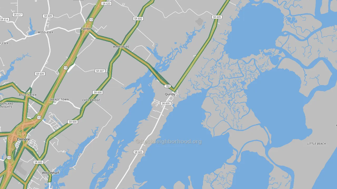 Quinby, VA Map of Noise Levels in Quinby